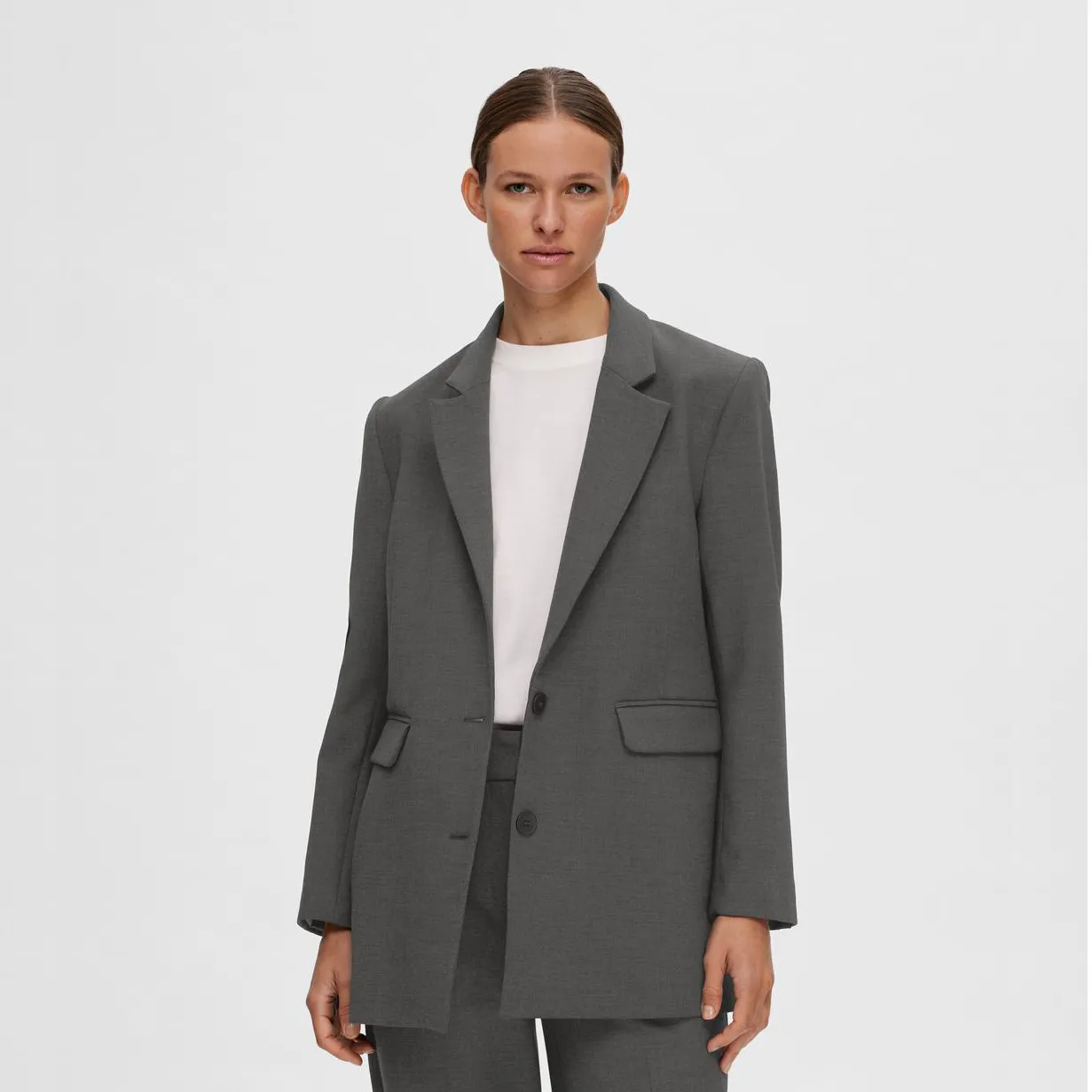 Selected Rita relaxed blazer, Dark Grey Melange