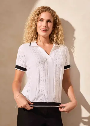 Short Sleeve Polo Sweater [White-2115O]