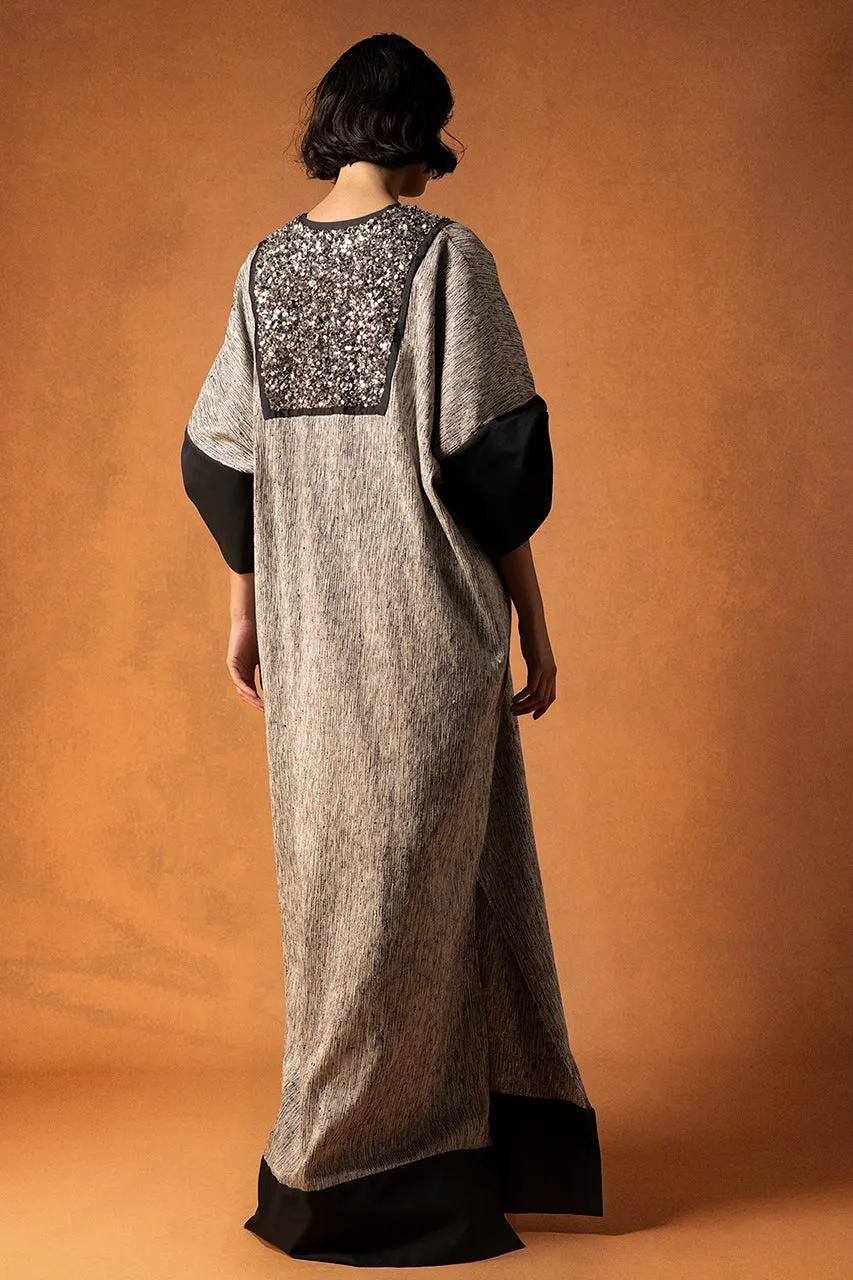 Silk Jacquard Kaftan with Beaded Lurex Neckline