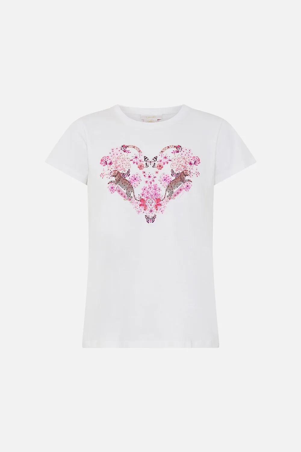 SLIM FIT ROUND NECK T-SHIRT - WHITE/ PINK BOTANICAL NOVELLA