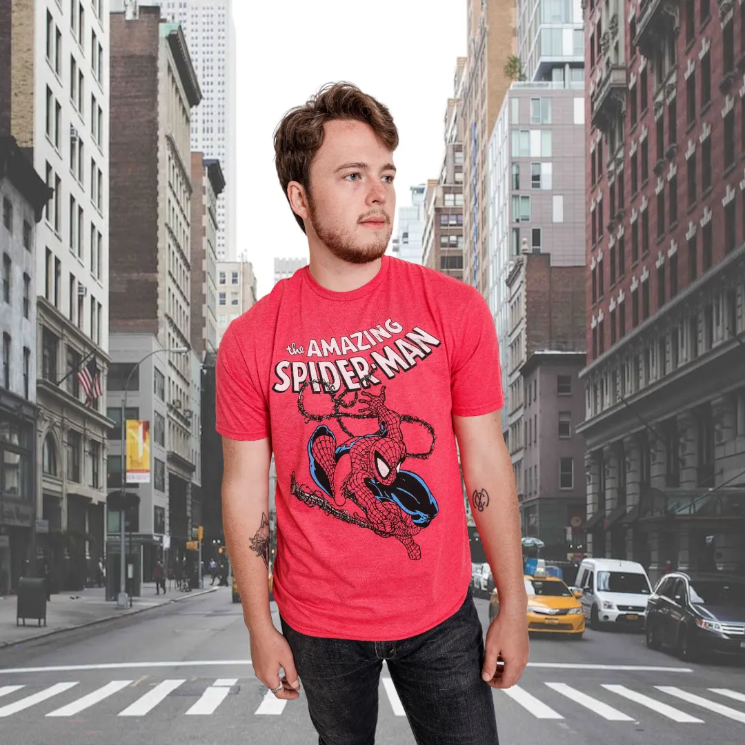 Spider-Man Spidey Swinging Marvel Comics Adult Graphic T-Shirt