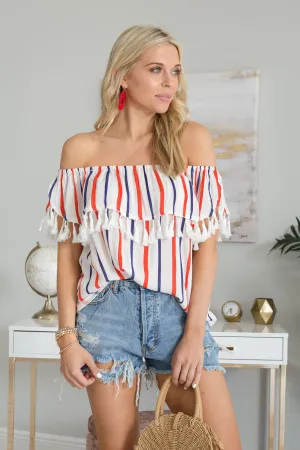 Sweet Summertime Top, White-Navy