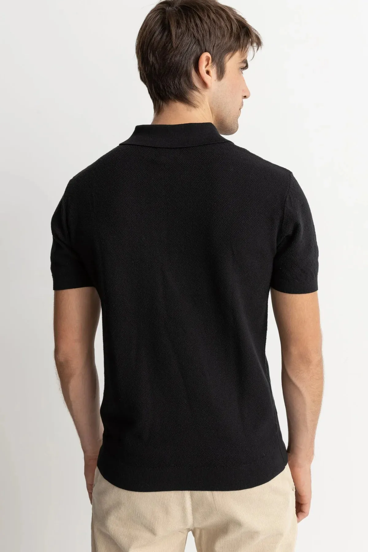 Textured Knit SS Polo (Black)