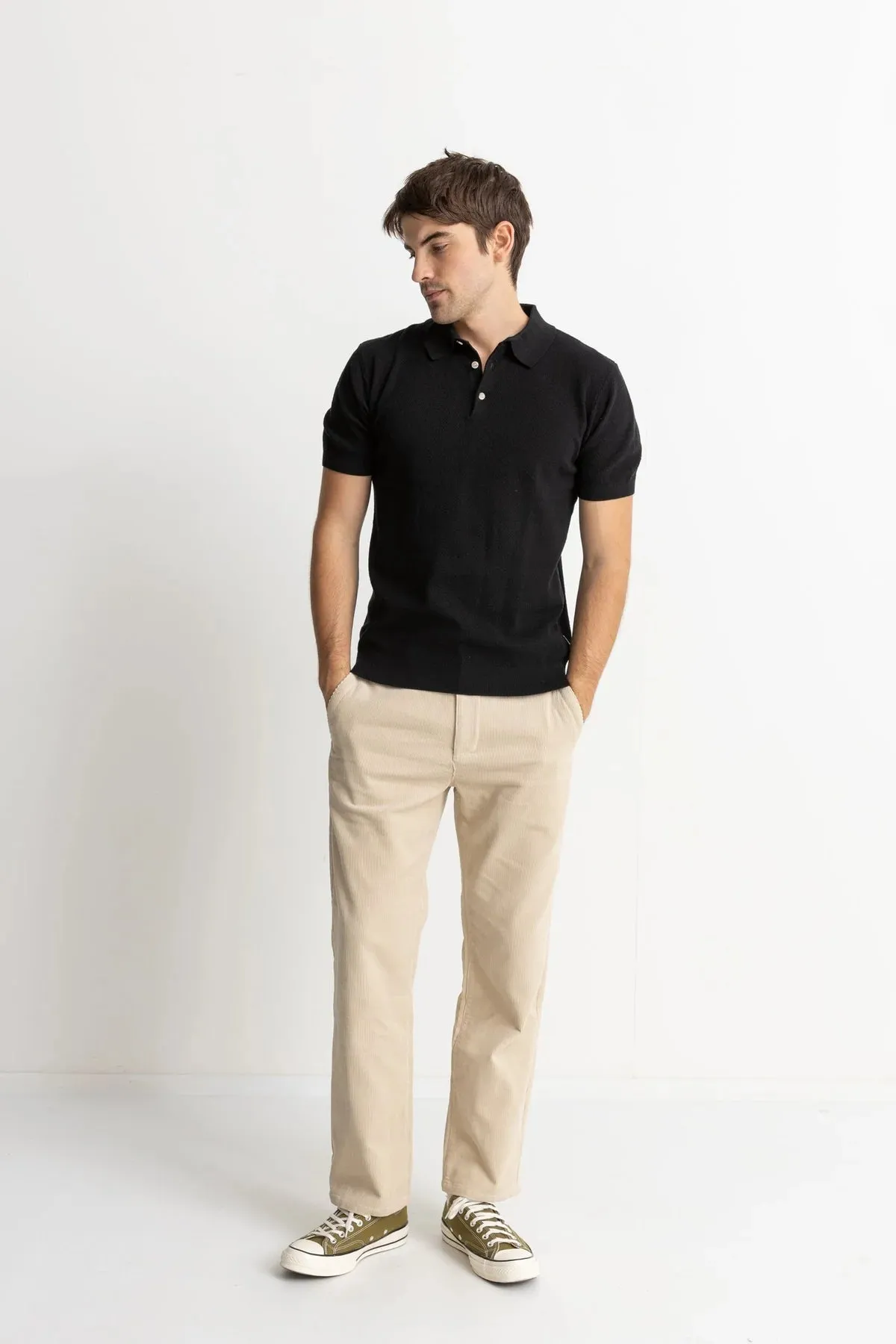Textured Knit SS Polo (Black)