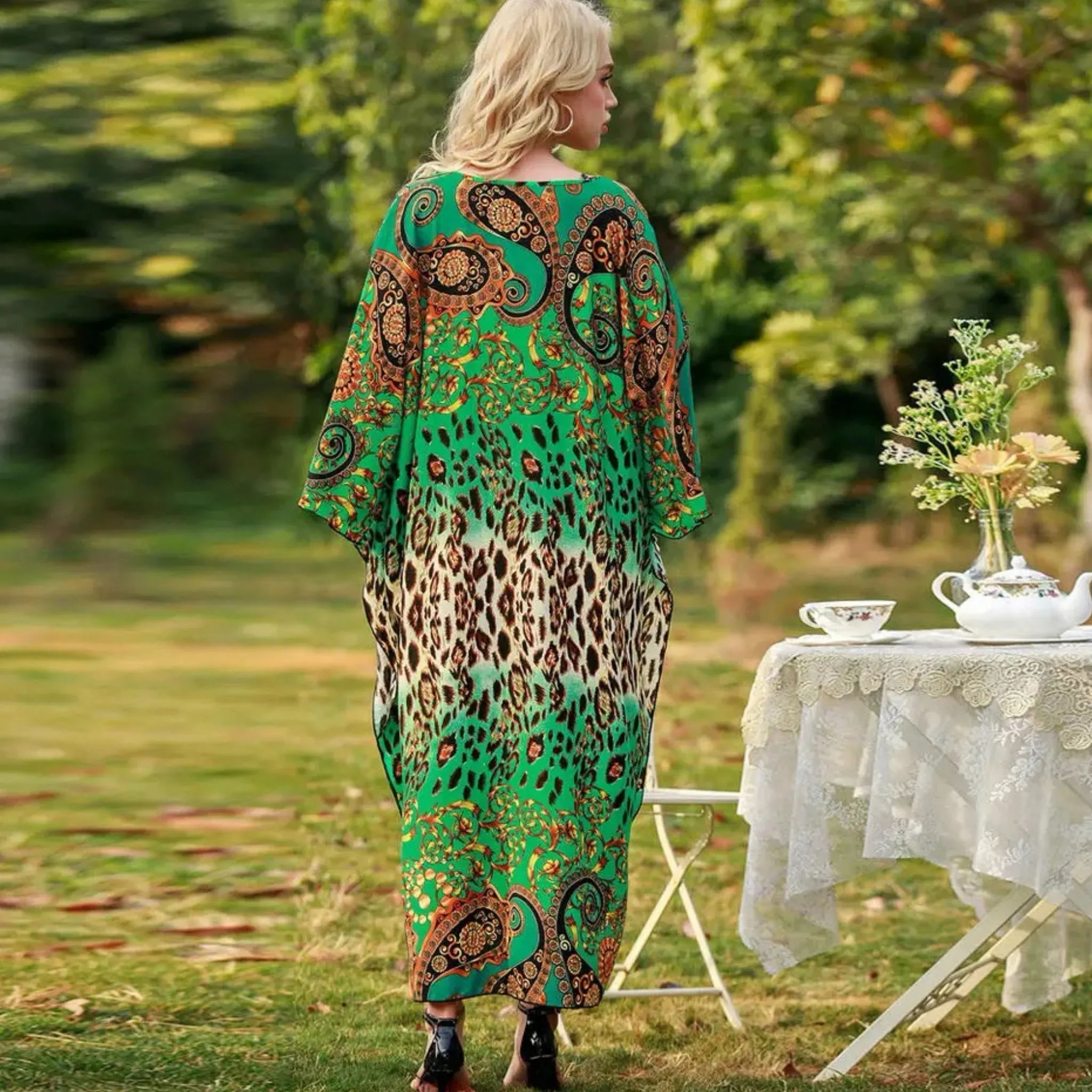 Tropical  Breezy cotton rayon Kaftan Sizes available AU 12-28