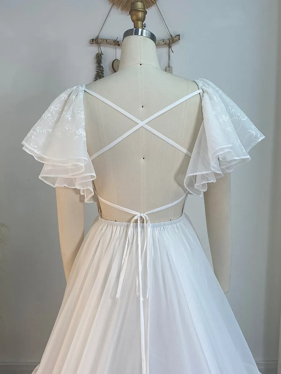 V Neck Embroidered Bohemian Lace Bridal Dress Boho Maxi Dress for Weddings YW240080-1