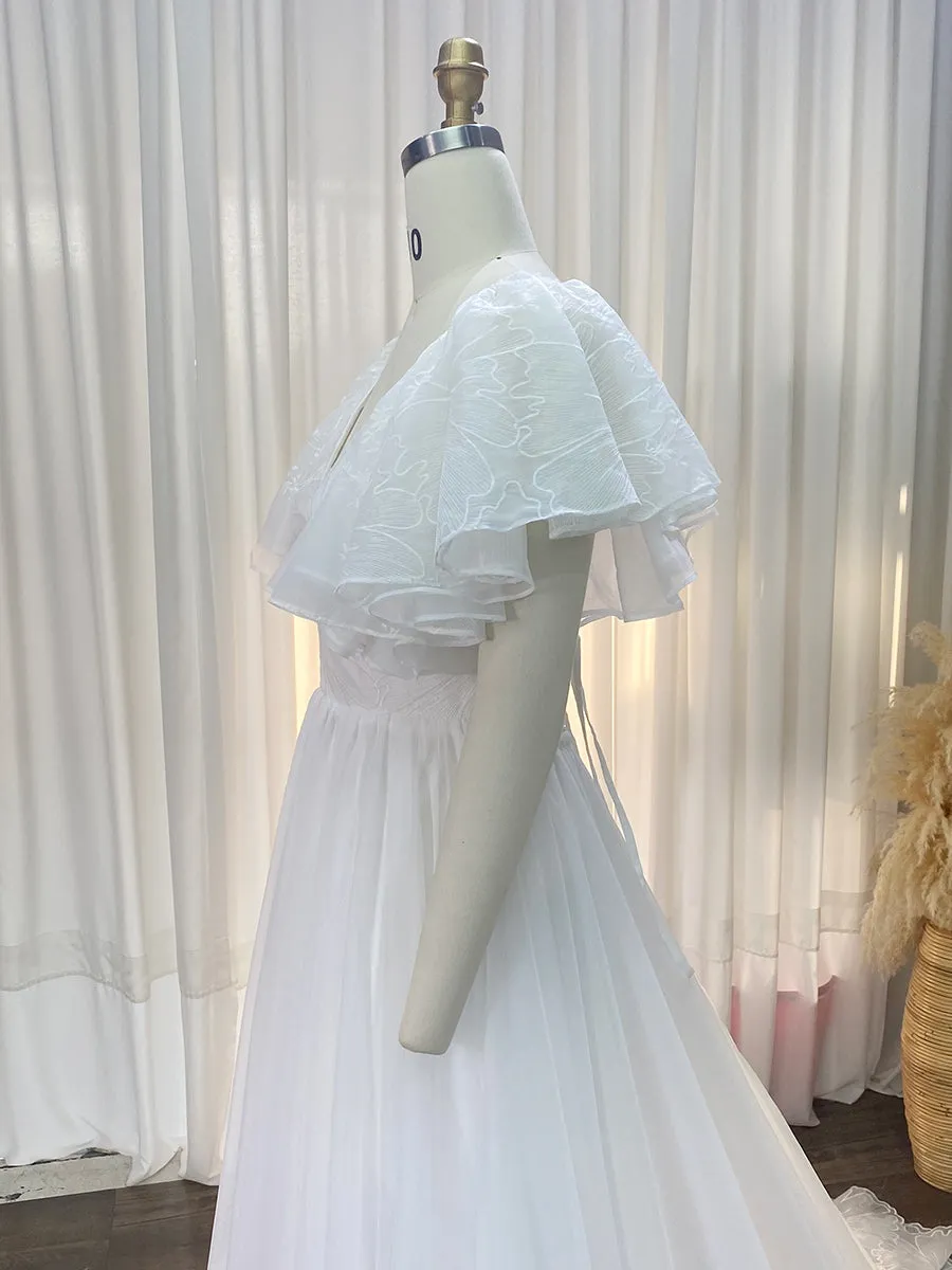 V Neck Embroidered Bohemian Lace Bridal Dress Boho Maxi Dress for Weddings YW240080-1