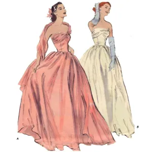 Vintage 1950s Pattern – Strapless Ballgown, Prom Dress - Bust 36” (92cm) - Bust 42” (107cm)
