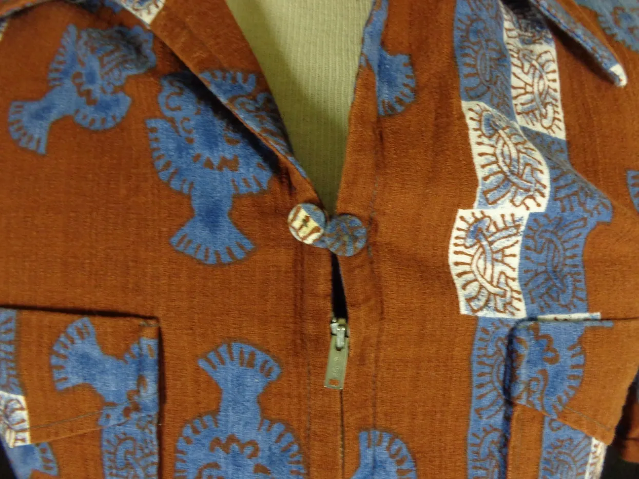Vintage 60s Iolani Red Barkcloth Belted Hawaiian Shirt