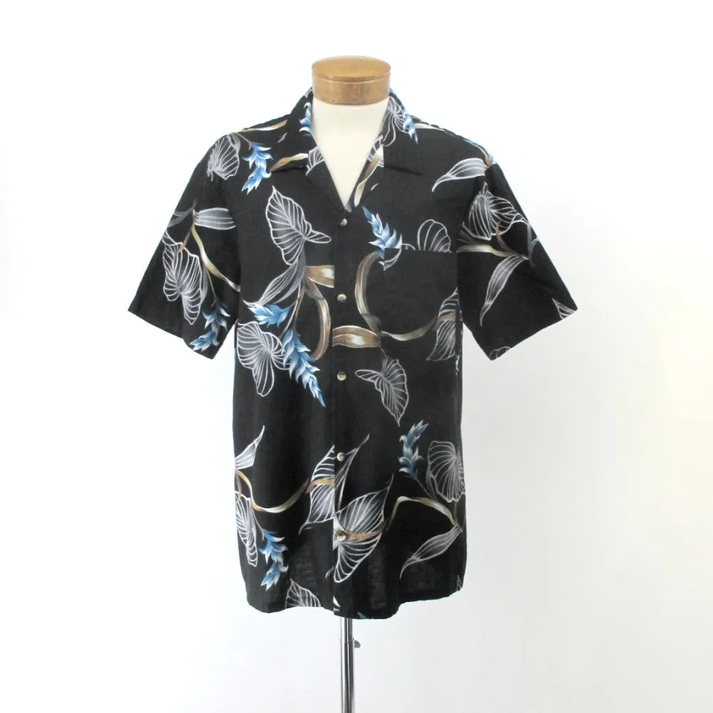 Vintage 80s Hawaii Blues Black Hawaiian Shirt L