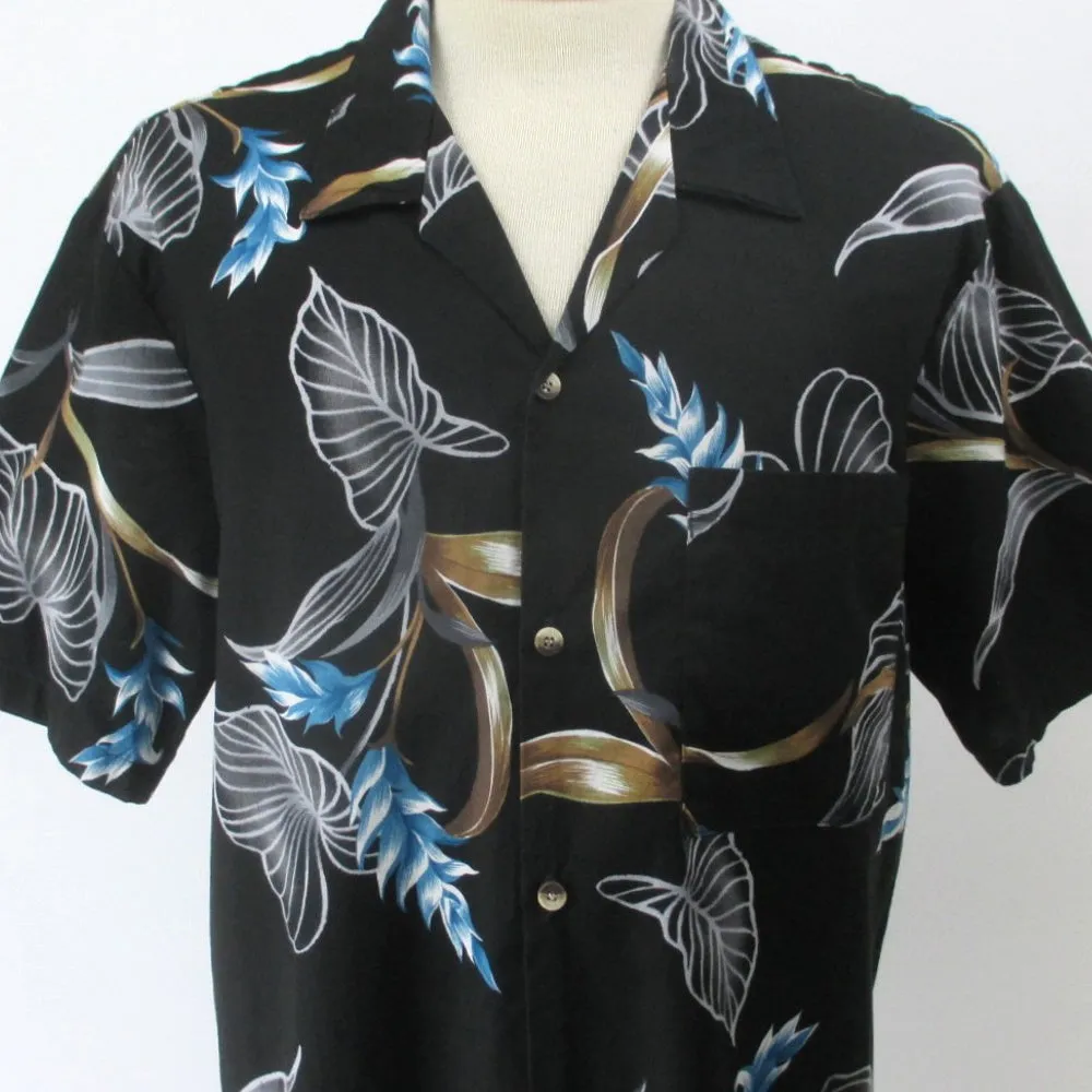 Vintage 80s Hawaii Blues Black Hawaiian Shirt L