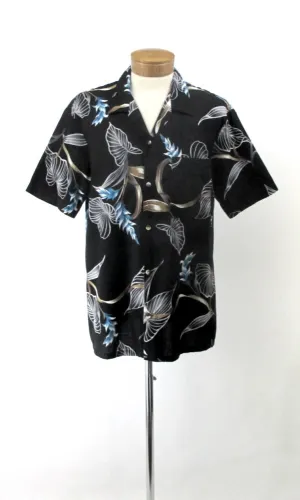 Vintage 80s Hawaii Blues Black Hawaiian Shirt L