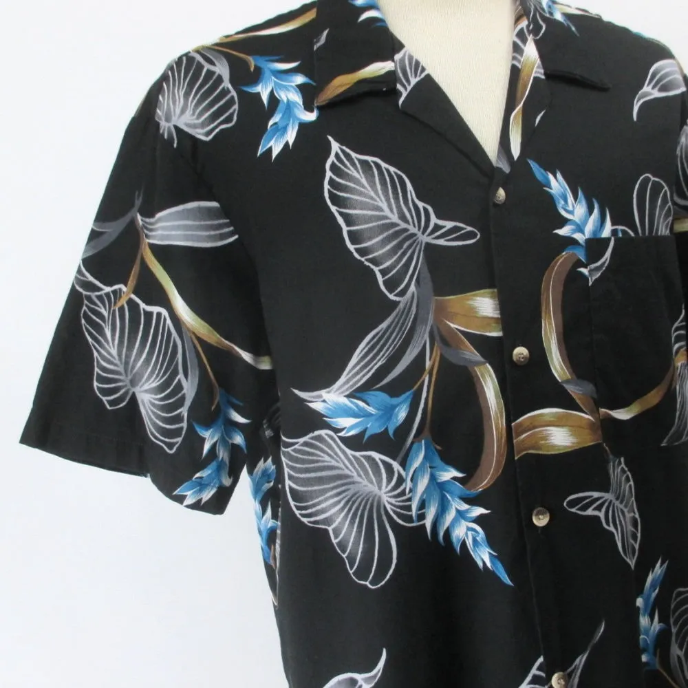 Vintage 80s Hawaii Blues Black Hawaiian Shirt L
