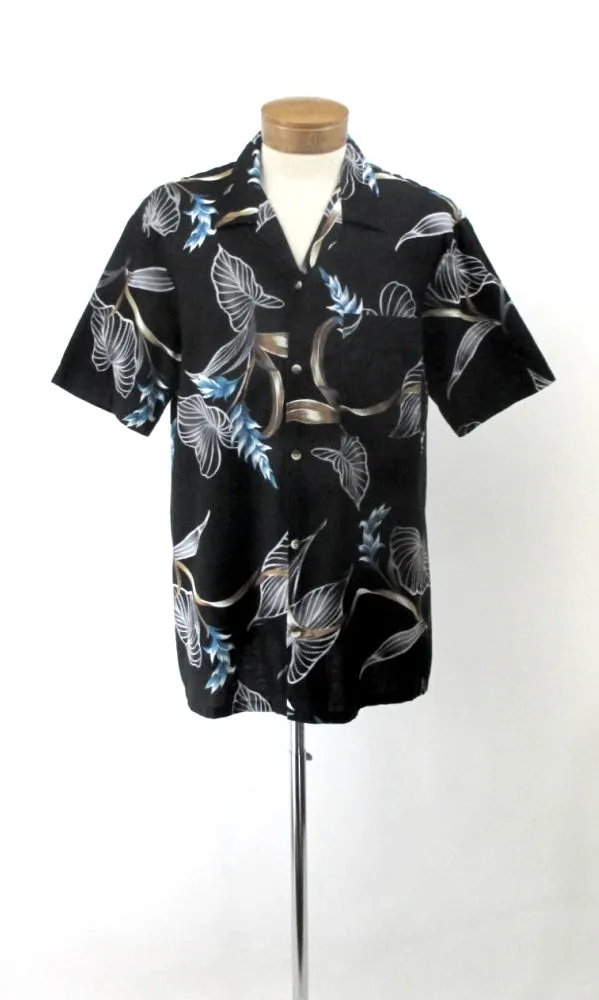 Vintage 80s Hawaii Blues Black Hawaiian Shirt L