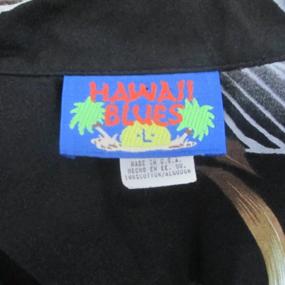 Vintage 80s Hawaii Blues Black Hawaiian Shirt L