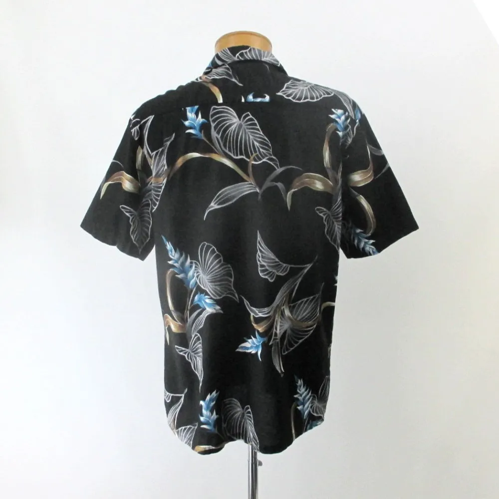 Vintage 80s Hawaii Blues Black Hawaiian Shirt L