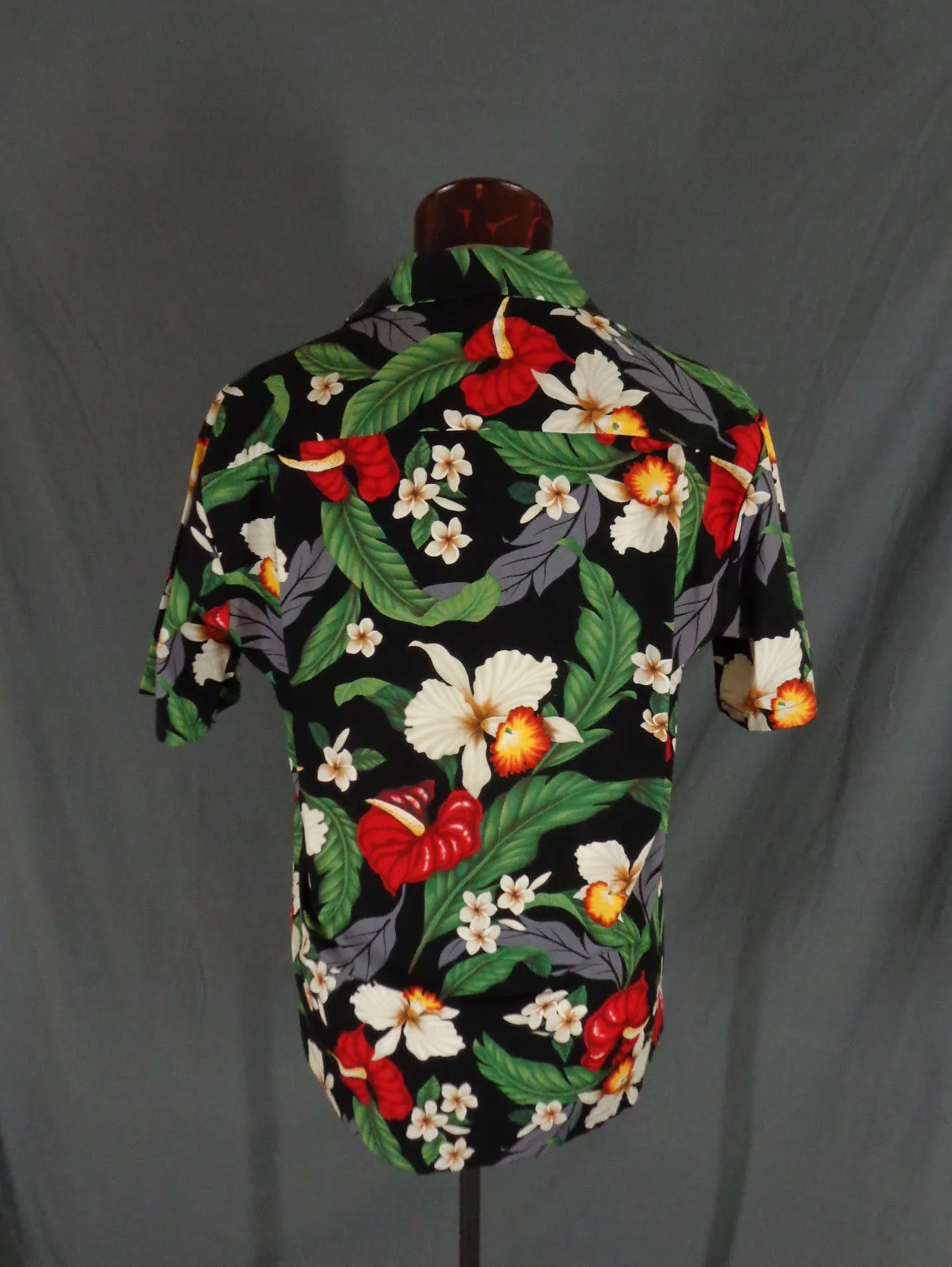 Vintage Aloha Republic Black Tropical Floral Print Hawaiian Shirt - Large