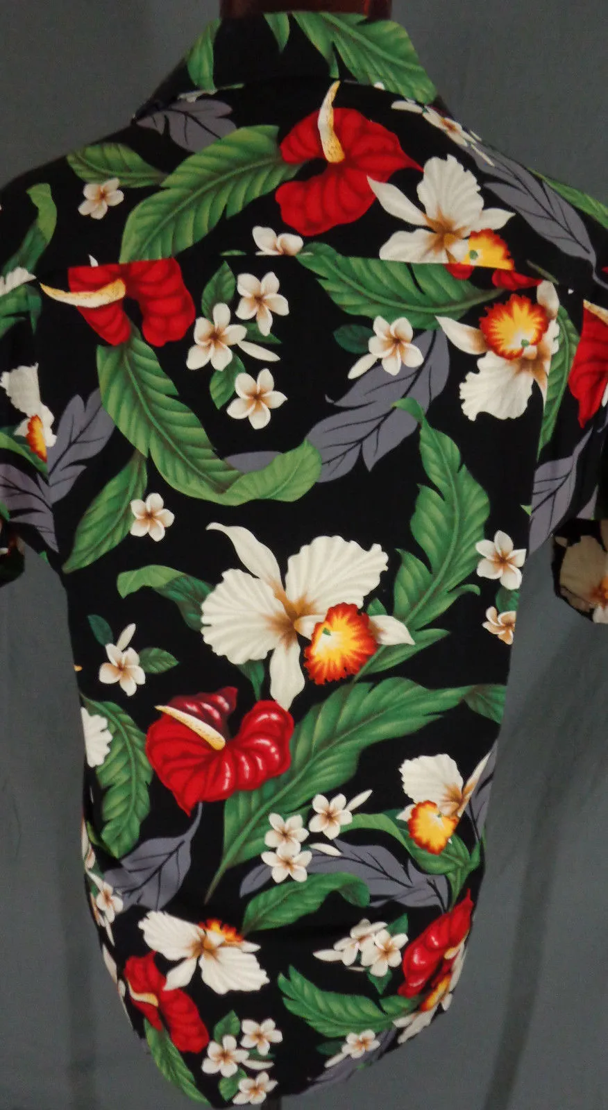 Vintage Aloha Republic Black Tropical Floral Print Hawaiian Shirt - Large