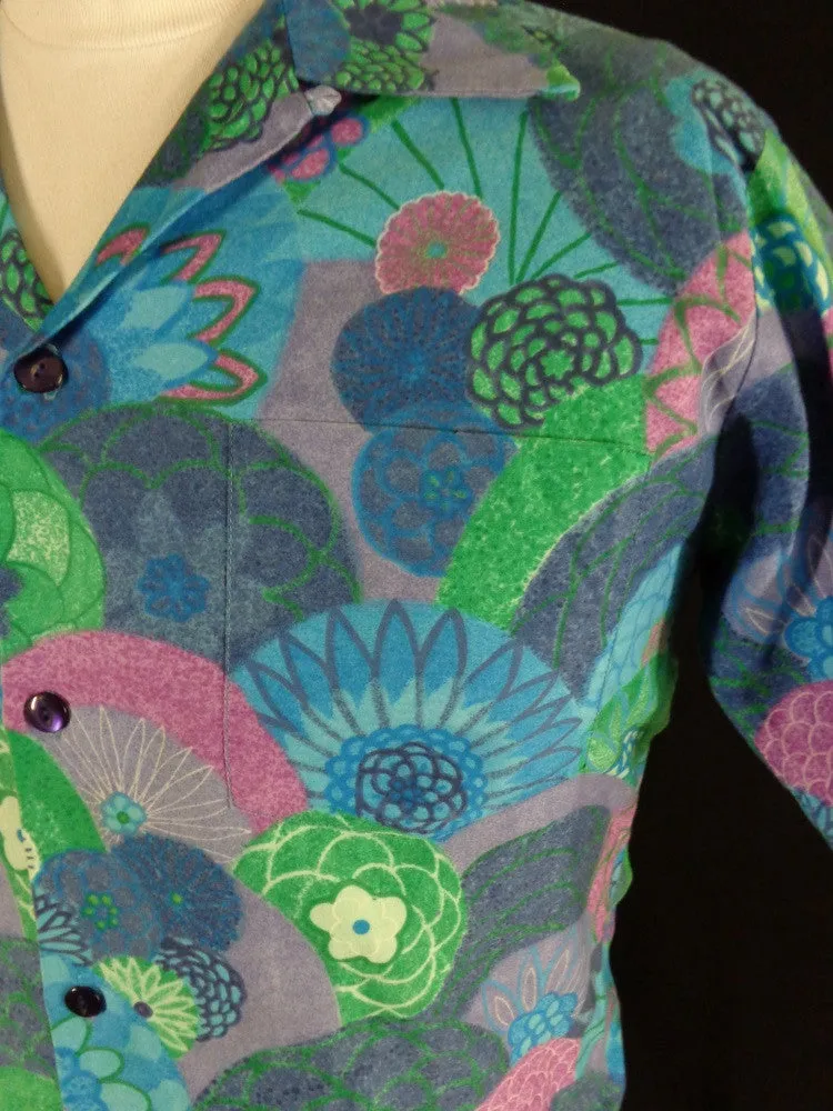Vintage Blue Beyond The Reef Floral Fan Print Hawaiian Shirt