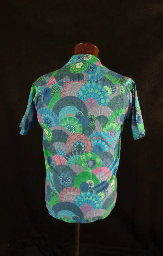 Vintage Blue Beyond The Reef Floral Fan Print Hawaiian Shirt