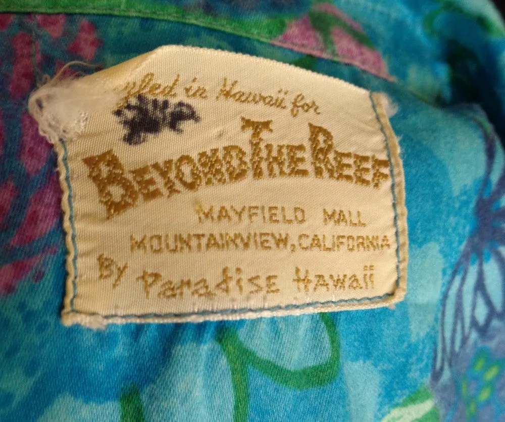 Vintage Blue Beyond The Reef Floral Fan Print Hawaiian Shirt