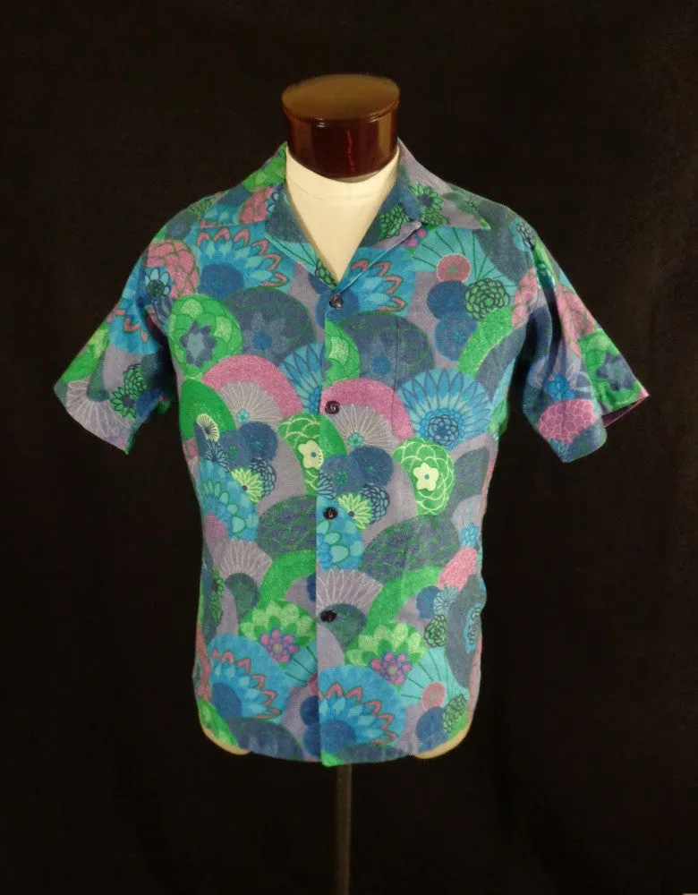 Vintage Blue Beyond The Reef Floral Fan Print Hawaiian Shirt