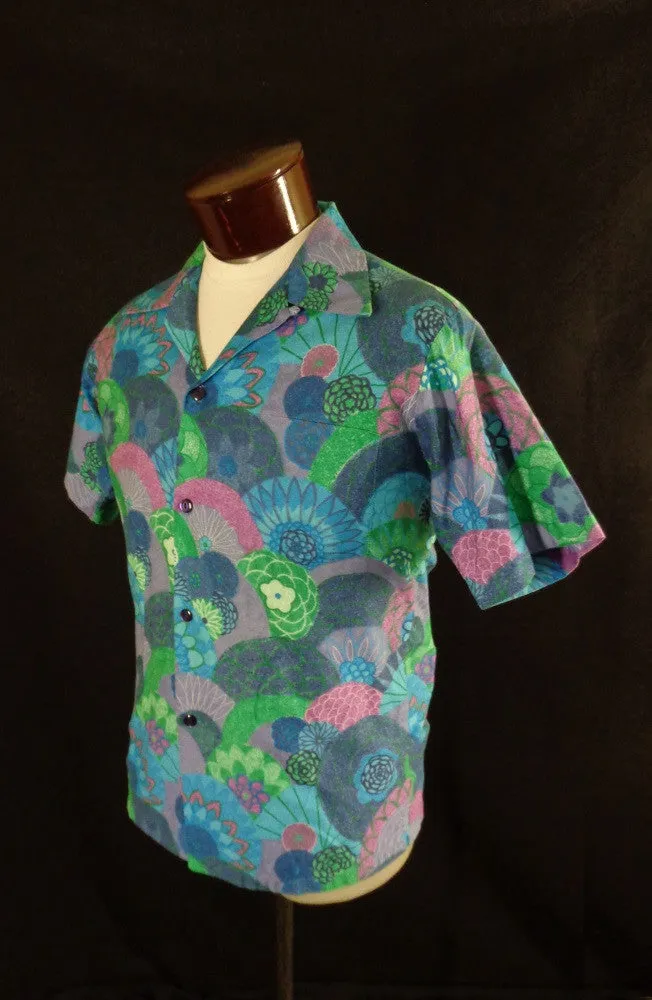 Vintage Blue Beyond The Reef Floral Fan Print Hawaiian Shirt