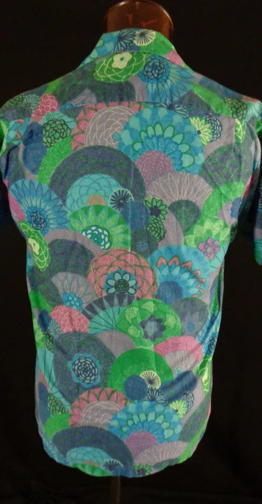 Vintage Blue Beyond The Reef Floral Fan Print Hawaiian Shirt