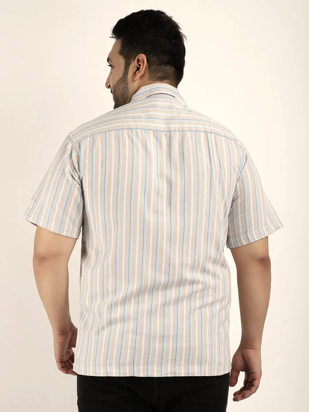 Vivid cotton Beige Half Sleeves Plus Size Shirt