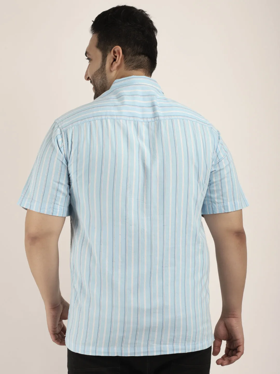 Vivid cotton Sky Blue Half Sleeves Plus Size  Shirt