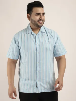 Vivid cotton Sky Blue Half Sleeves Plus Size  Shirt