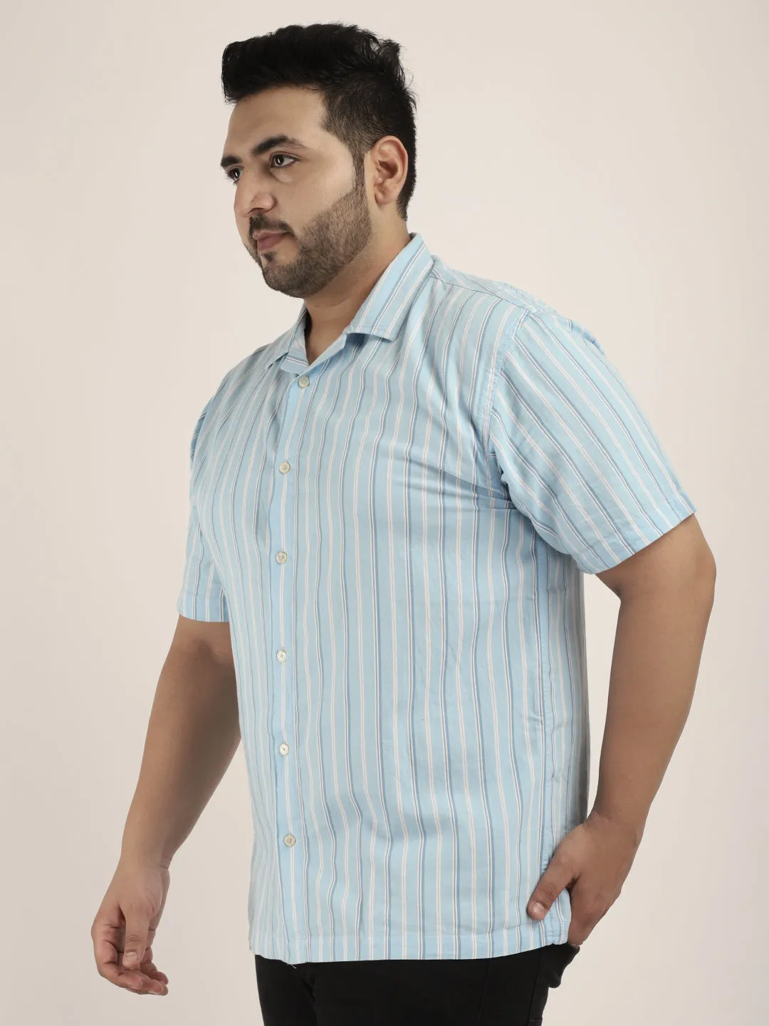 Vivid cotton Sky Blue Half Sleeves Plus Size  Shirt