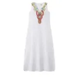 White L women's a line skirt bohemian v neck slit sleeveless geometric maxi long dress daily
