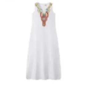 White L women's a line skirt bohemian v neck slit sleeveless geometric maxi long dress daily