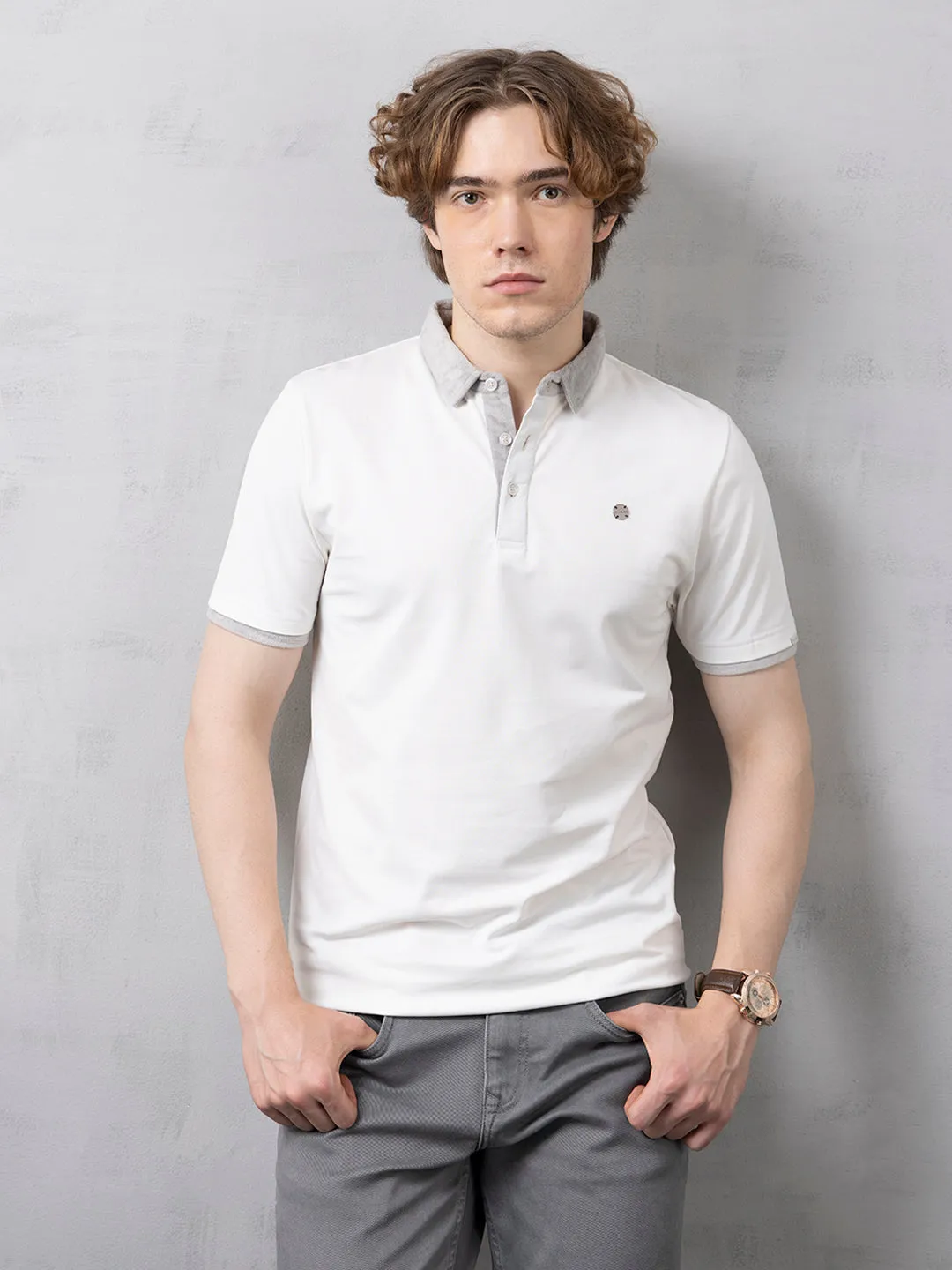 White Plain Stretch Polo