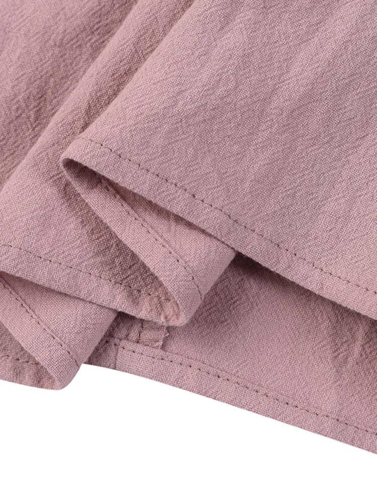 Women Long Sleeve 100% Cotton Shirt Dress Solid Color Calf Length Three Quarter Sleeve Midi Dresses