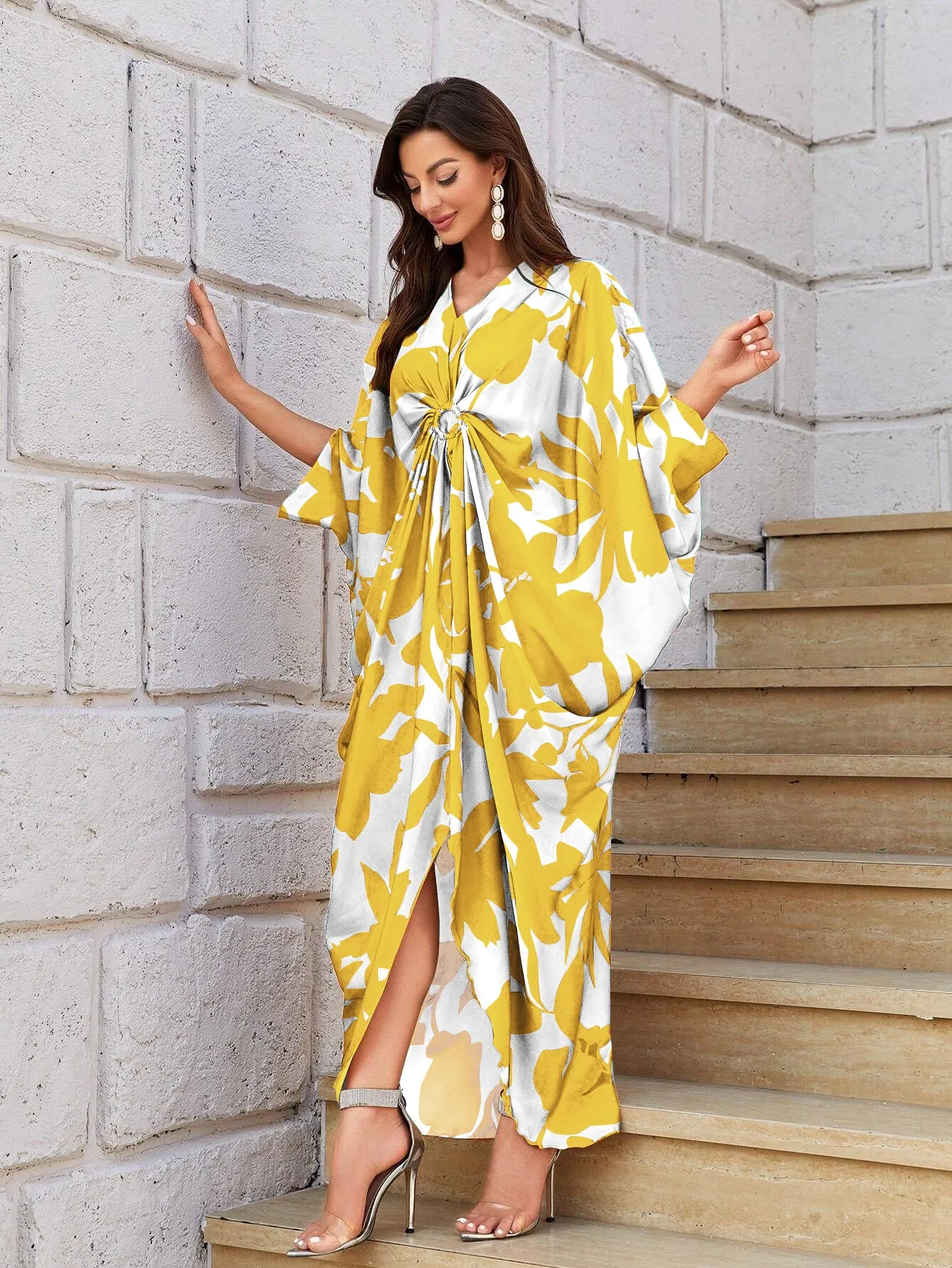 Women's Gold Silk Kaftan - BlackBeads