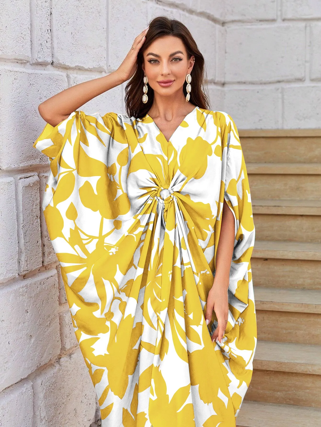 Women's Gold Silk Kaftan - BlackBeads