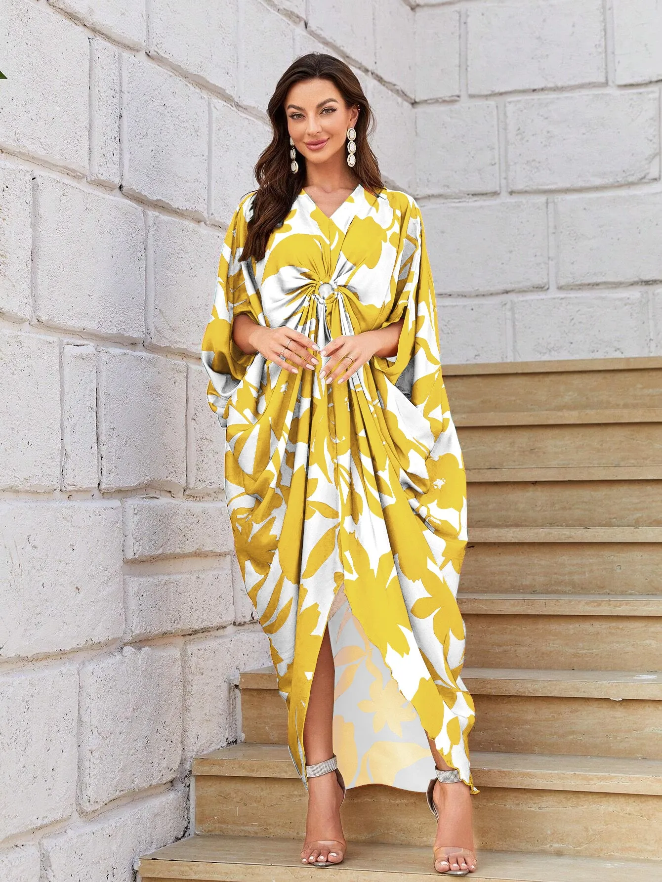 Women's Gold Silk Kaftan - BlackBeads