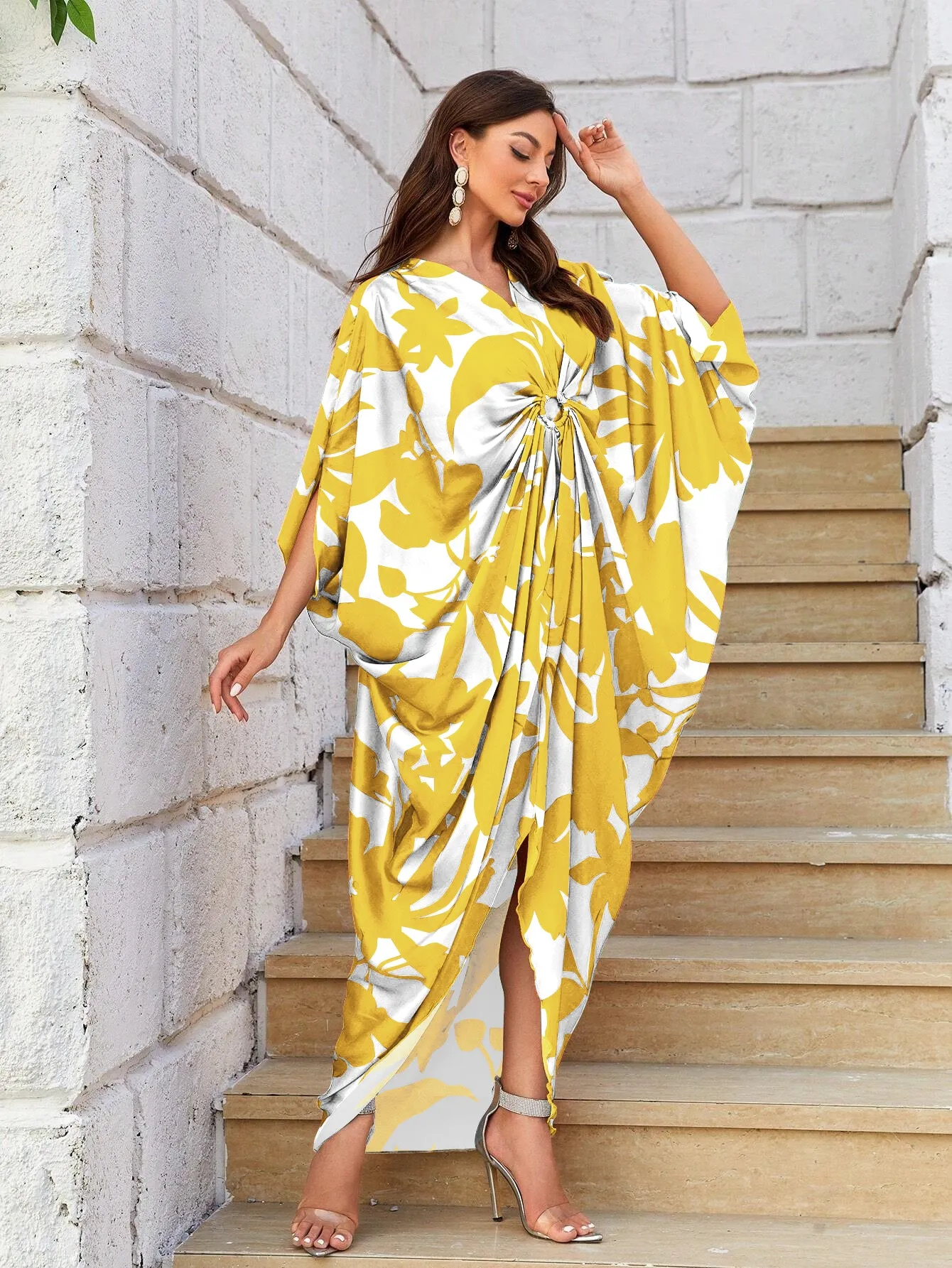Women's Gold Silk Kaftan - BlackBeads