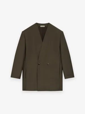 Wool Silk Relaxed Lapelless Blazer