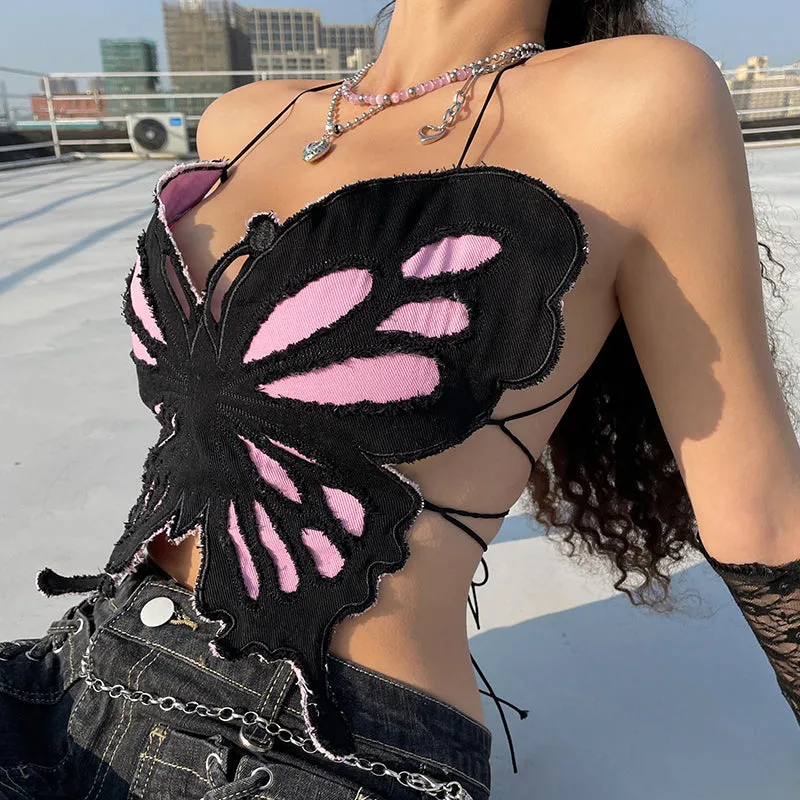 Y2k Butterfly Backless Bandage Top