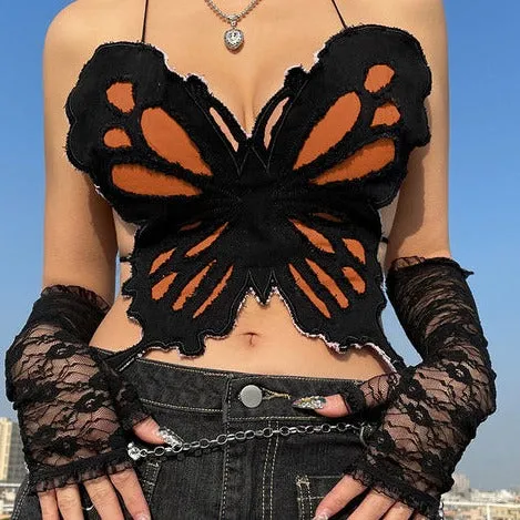 Y2k Butterfly Backless Bandage Top