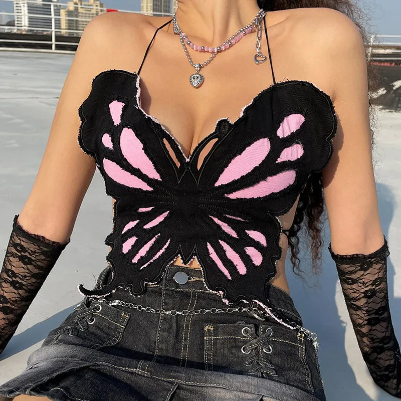 Y2k Butterfly Backless Bandage Top