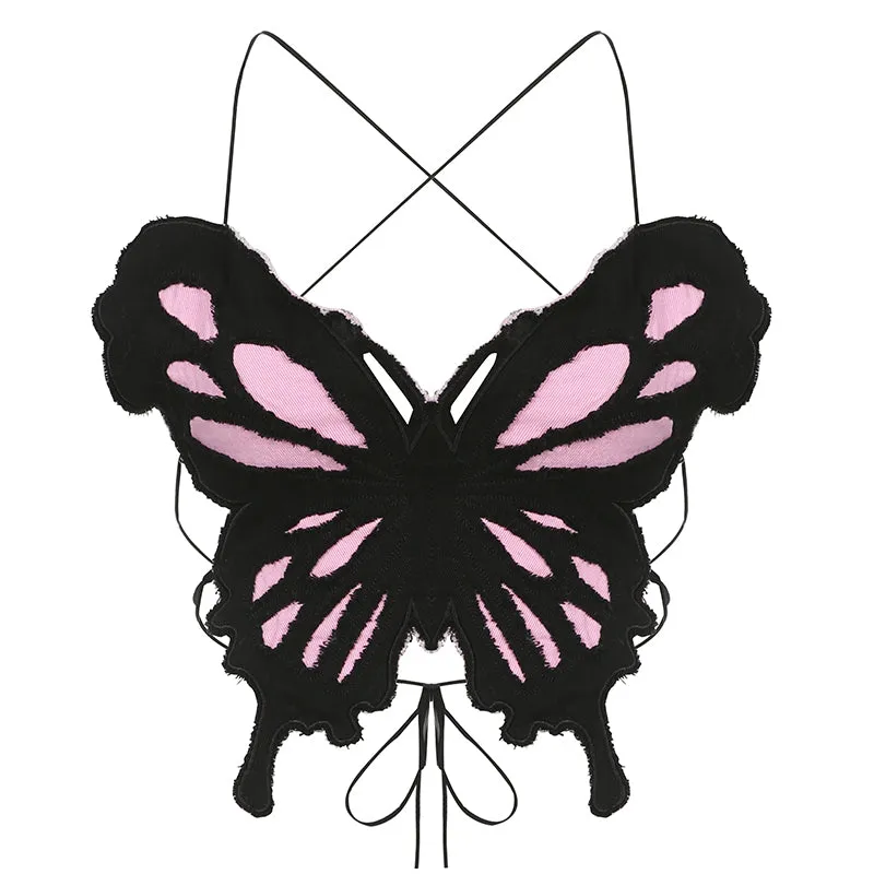 Y2k Butterfly Backless Bandage Top